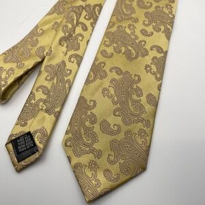 Paul Malone Silk Paisley Jacquard Necktie Gold Brown Men Formal